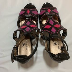 Black, purple, pink heels